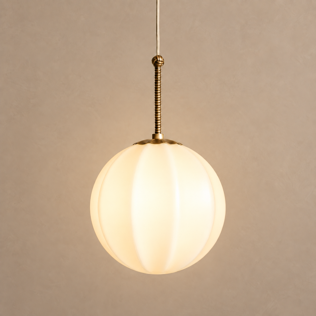 Ribbed Cream Glass Pendant | Brass | CLRIB030BR