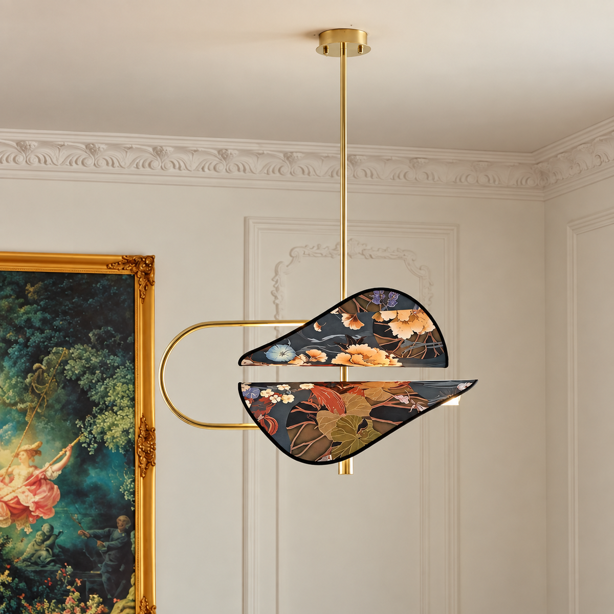 Floral Fabric & Brass Pendant | Blue | CLFTAKI551