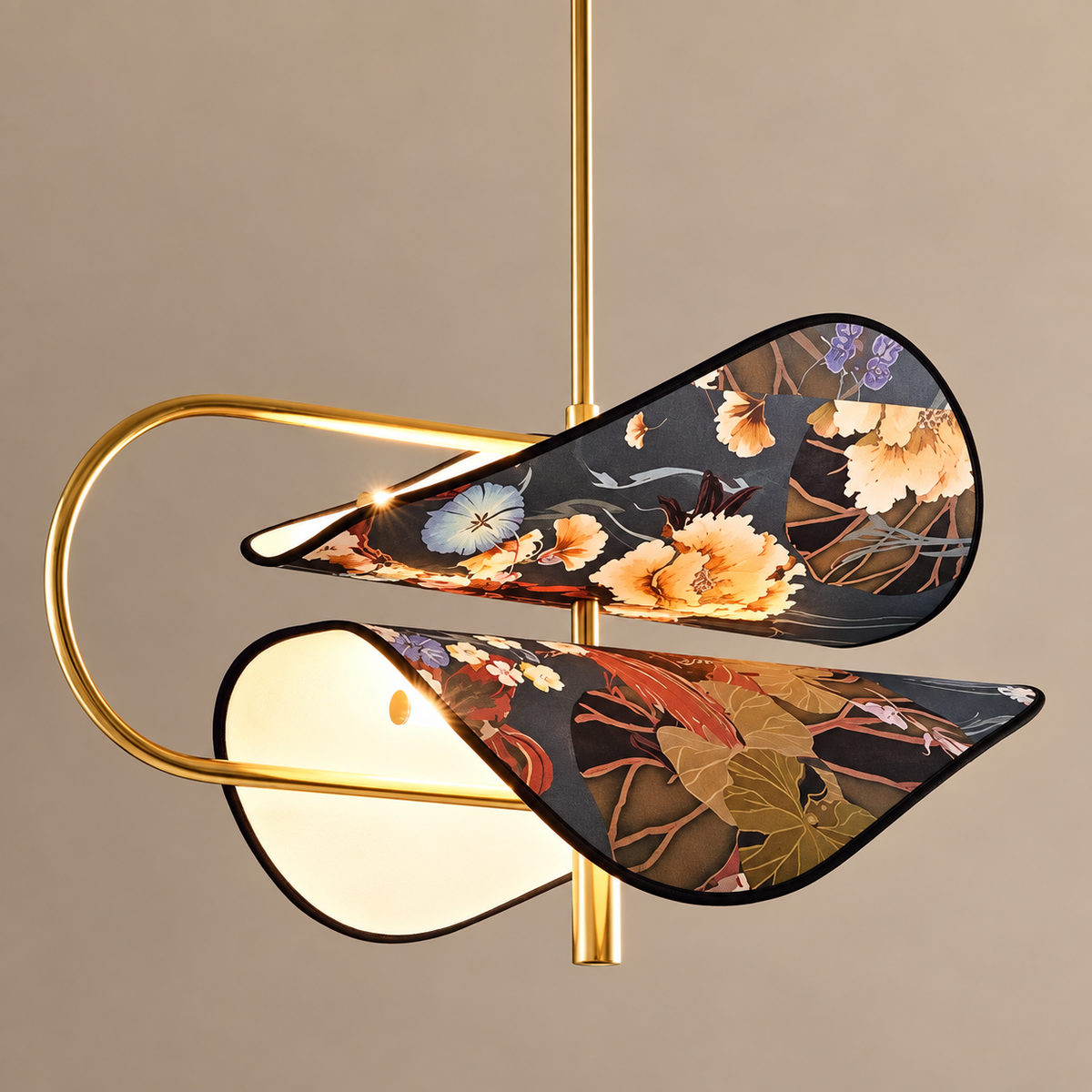 Floral Fabric & Brass Pendant | Blue | CLFTAKI551
