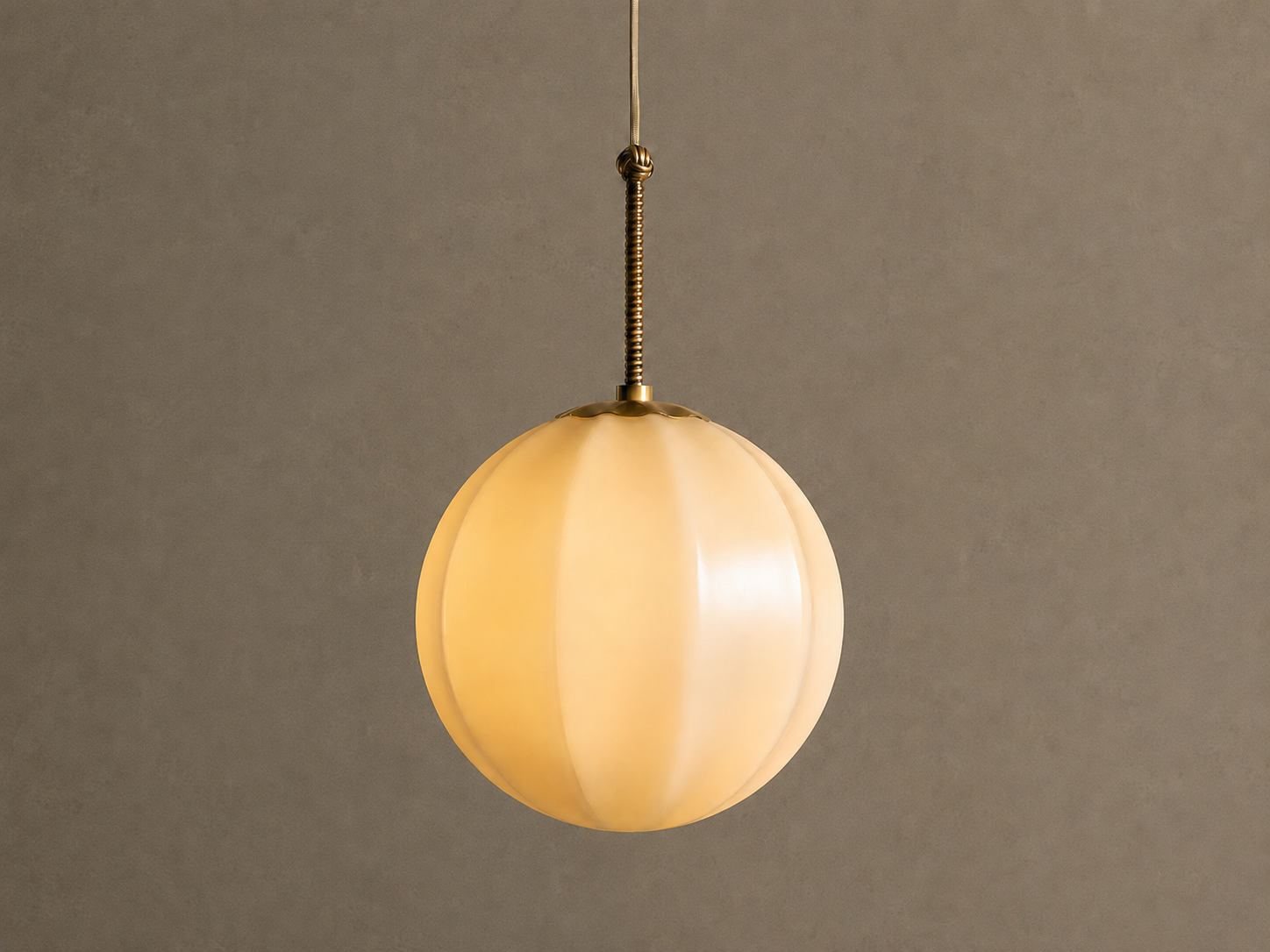 RIBBED CREAM GLASS PENDANT | 12 INCH GLOBE, SOLID BRASS | CLRIB030BR