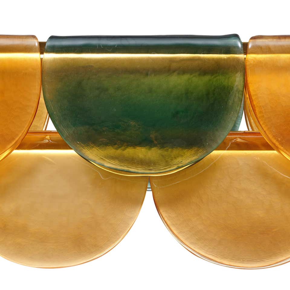 Petalo Linear Chandelier — Hand-Blown Olive Glass & Brass | CL89AGPETV