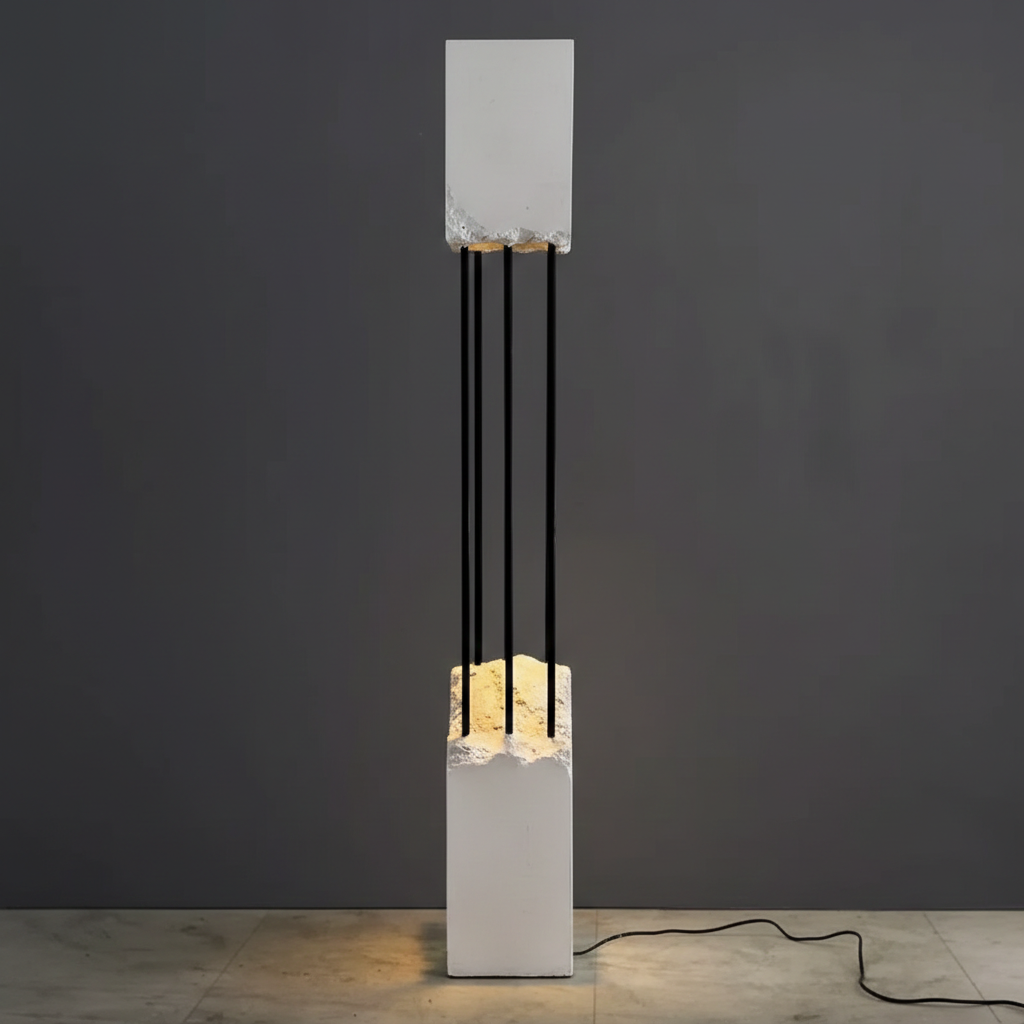 MINIMALIST STONE & STAINLESS STEEL FLOOR LAMP | COLONNA DI PIETRA