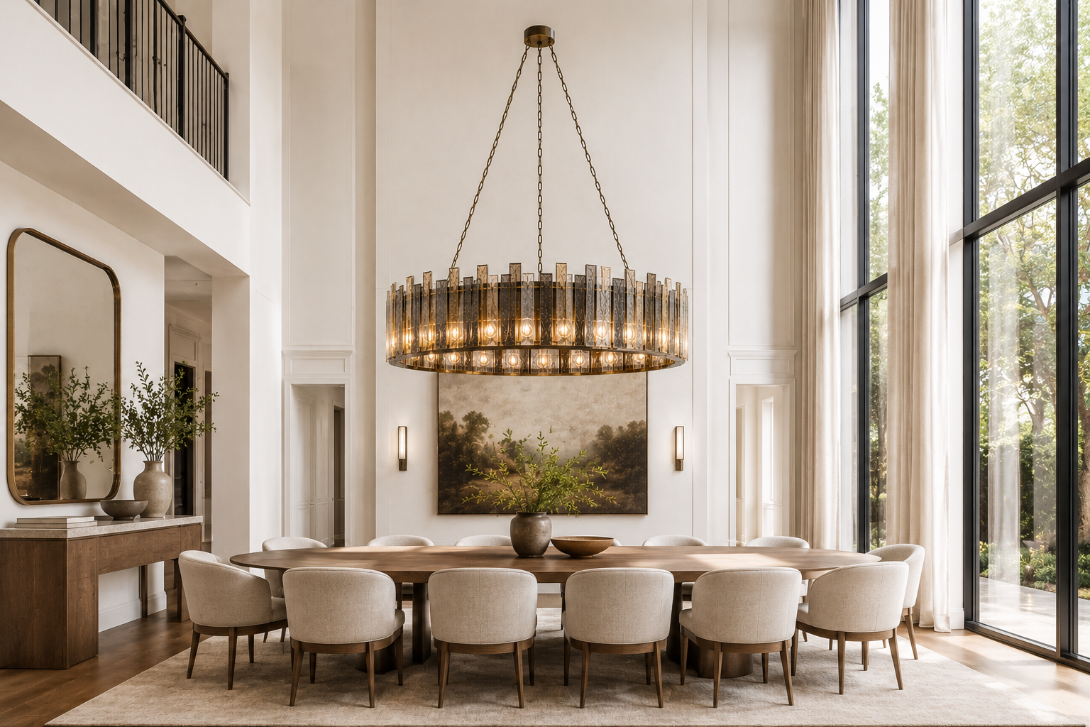 The Solstice Drum Chandelier | Antique Mirrored Glass & Aged Brass