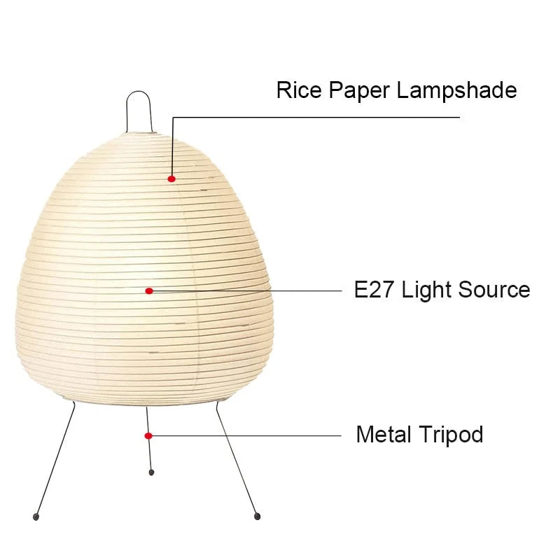 Noguchi Lamp | Akari Paper 1a | White Tripod Table Light for Japandi Minimalism Wabi Sabi Decor