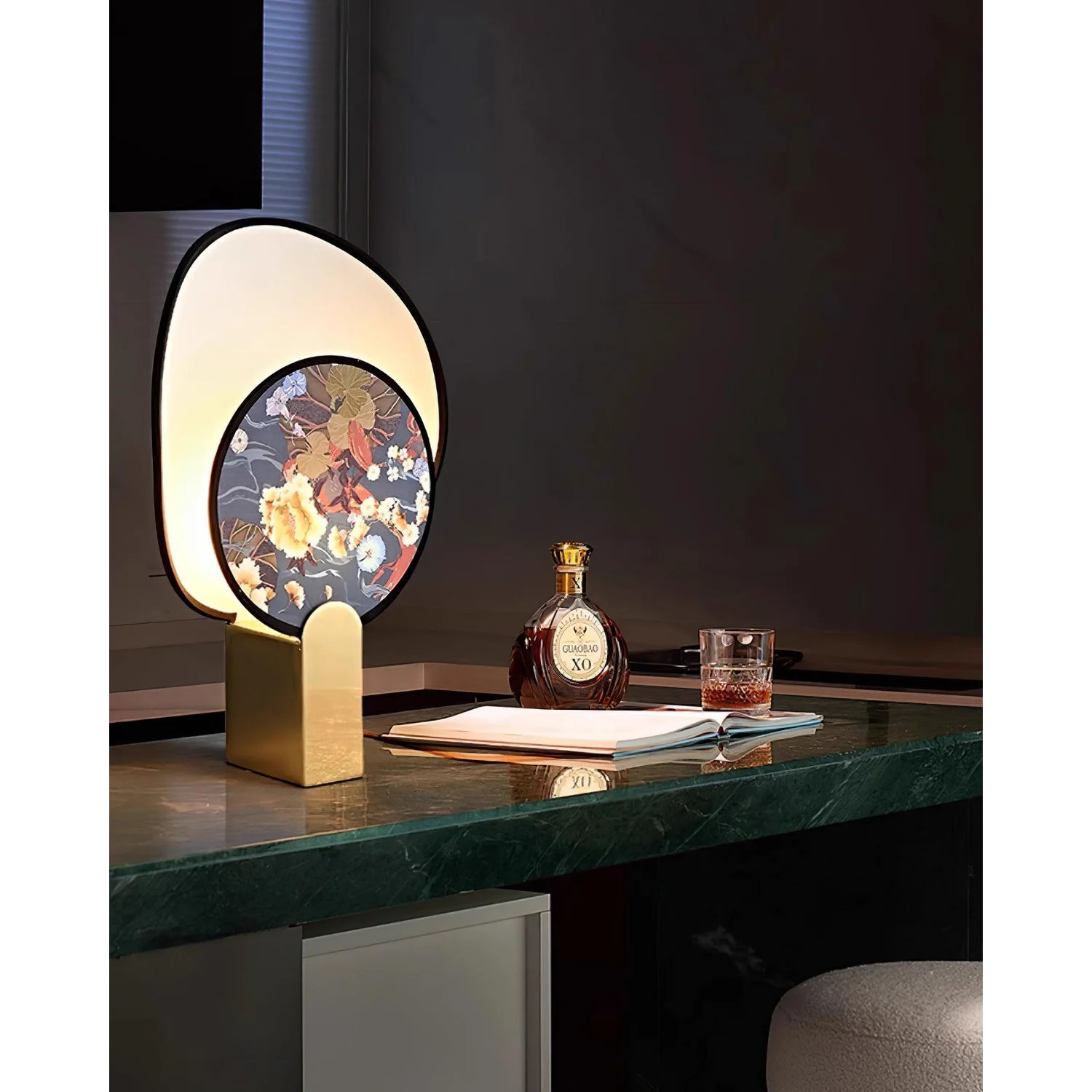 Artisanal Printed Glass Table Lamp – Modern Japanese Inspired Design Blue Akira