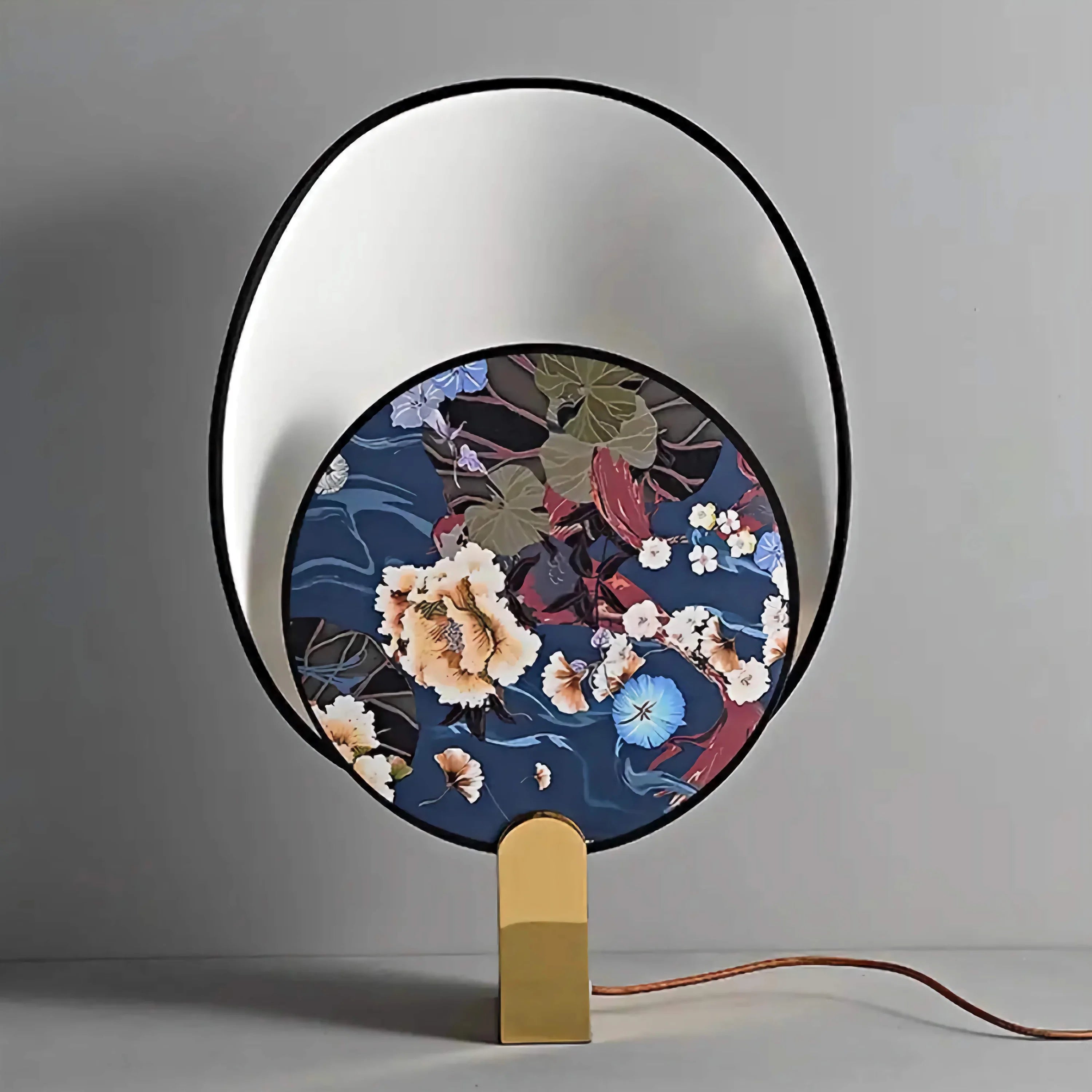 Artisanal Printed Glass Table Lamp – Modern Japanese Inspired Design Blue Akira