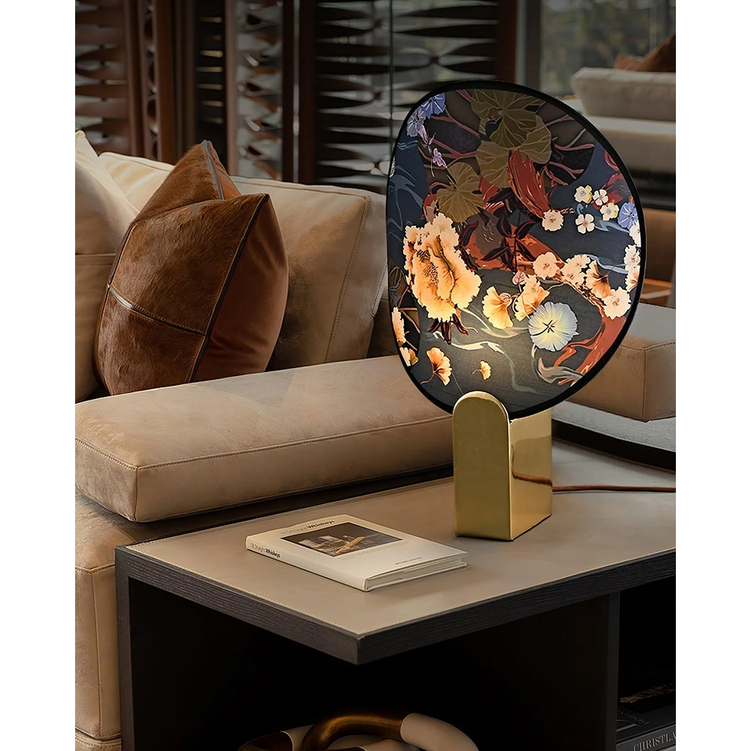 Artisanal Printed Glass Table Lamp – Modern Japanese Inspired Design Blue Akira