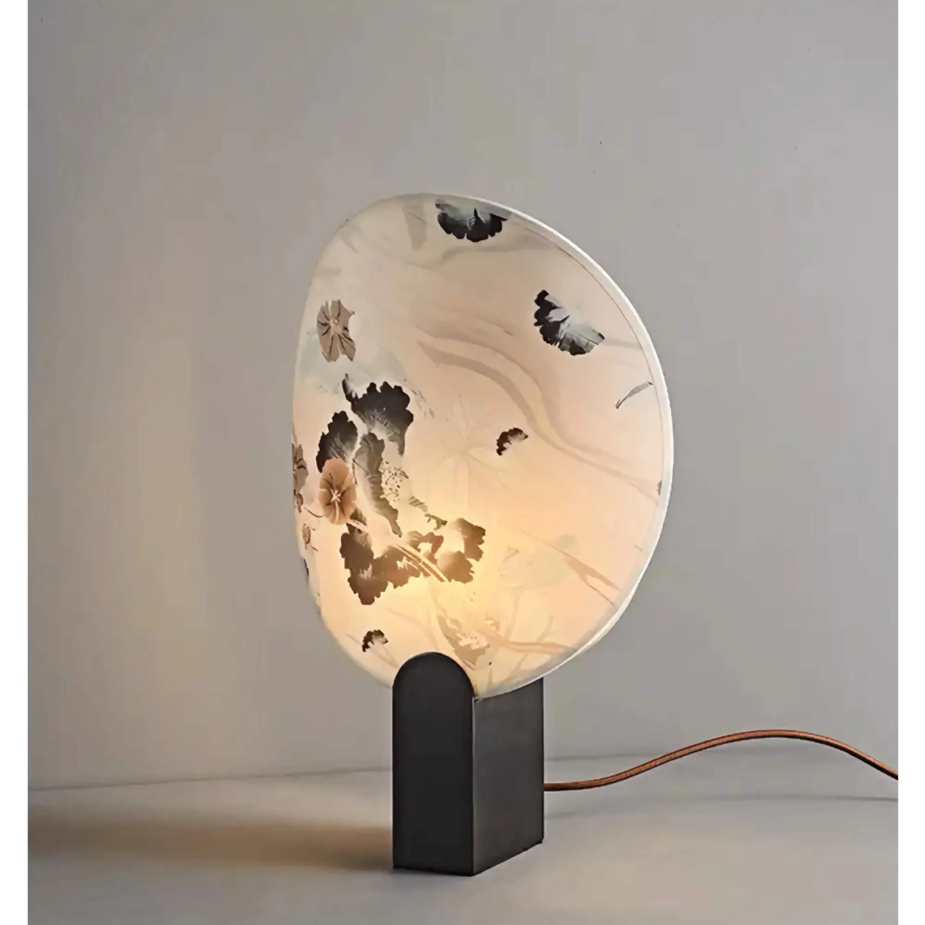 Artisanal Printed Glass Table Lamp – Modern Japanese Inspired Design White Akira
