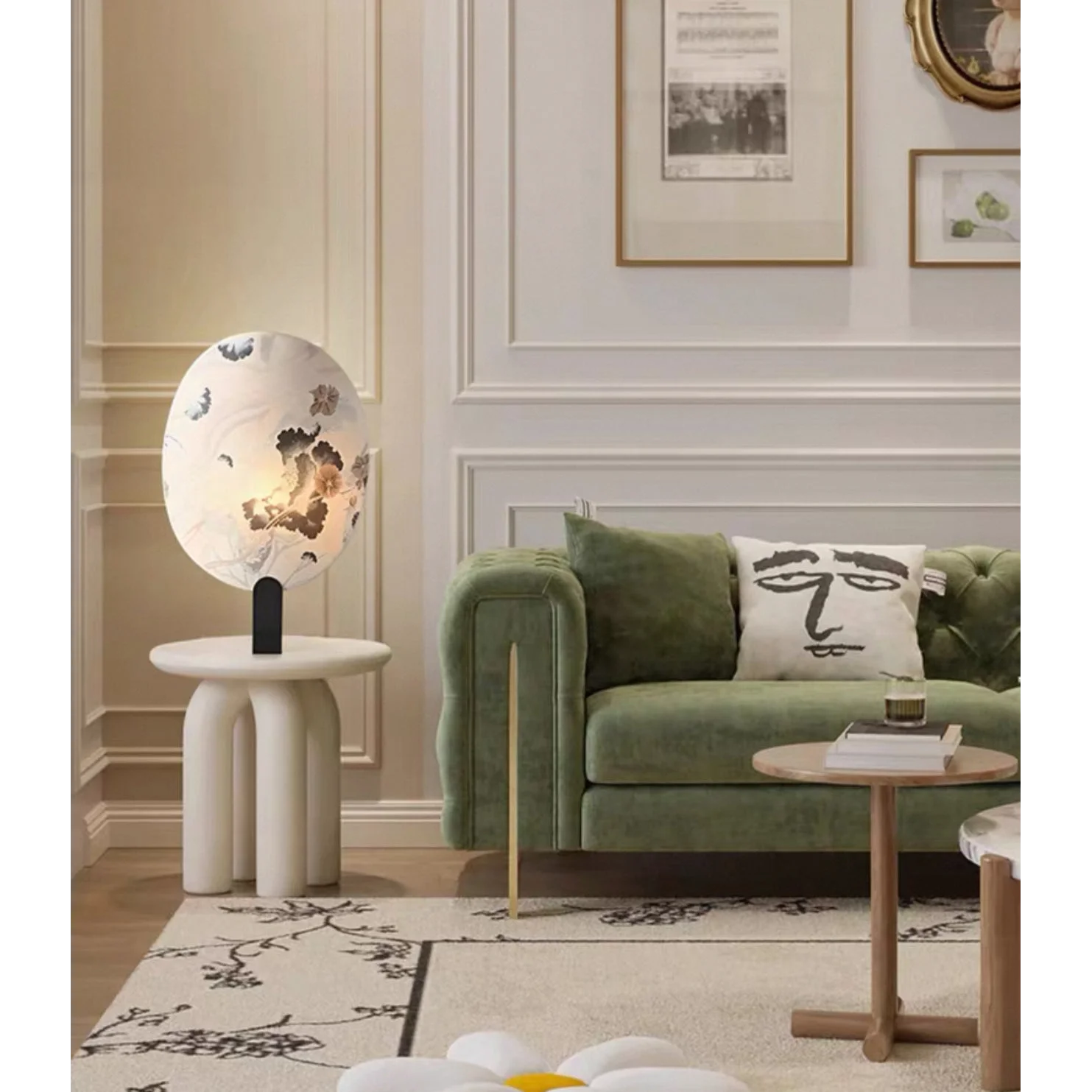 Artisanal Printed Glass Table Lamp – Modern Japanese Inspired Design White Akira