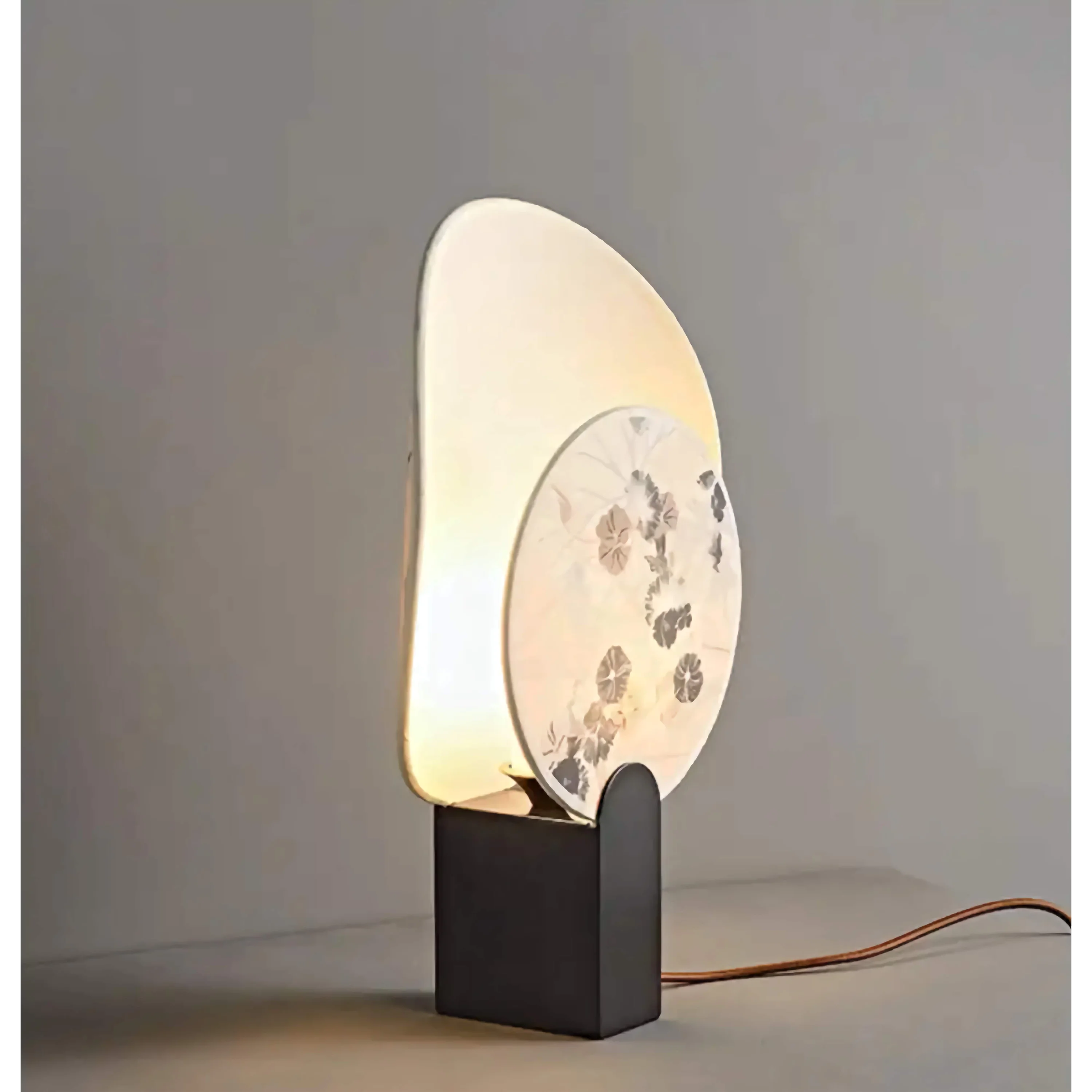 Artisanal Printed Glass Table Lamp – Modern Japanese Inspired Design White Akira