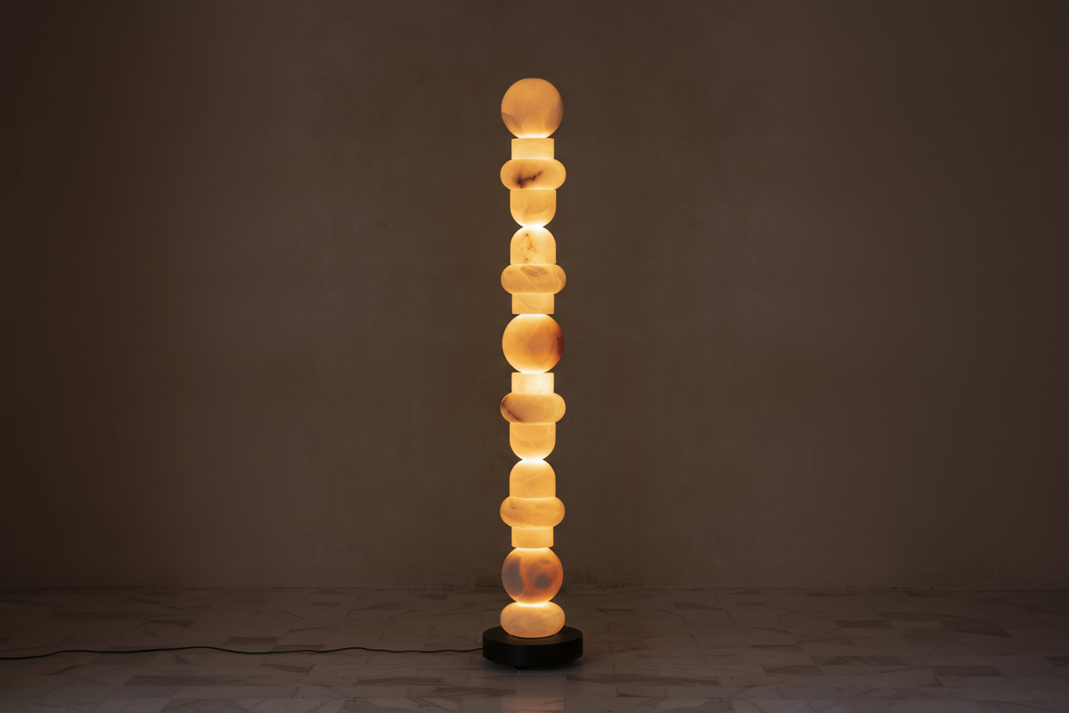 Alabaster Totem Floor Lamp | Solid Hand-carved Stone Column 170cm Organic Modern Living Room Casalolalights Luxury
