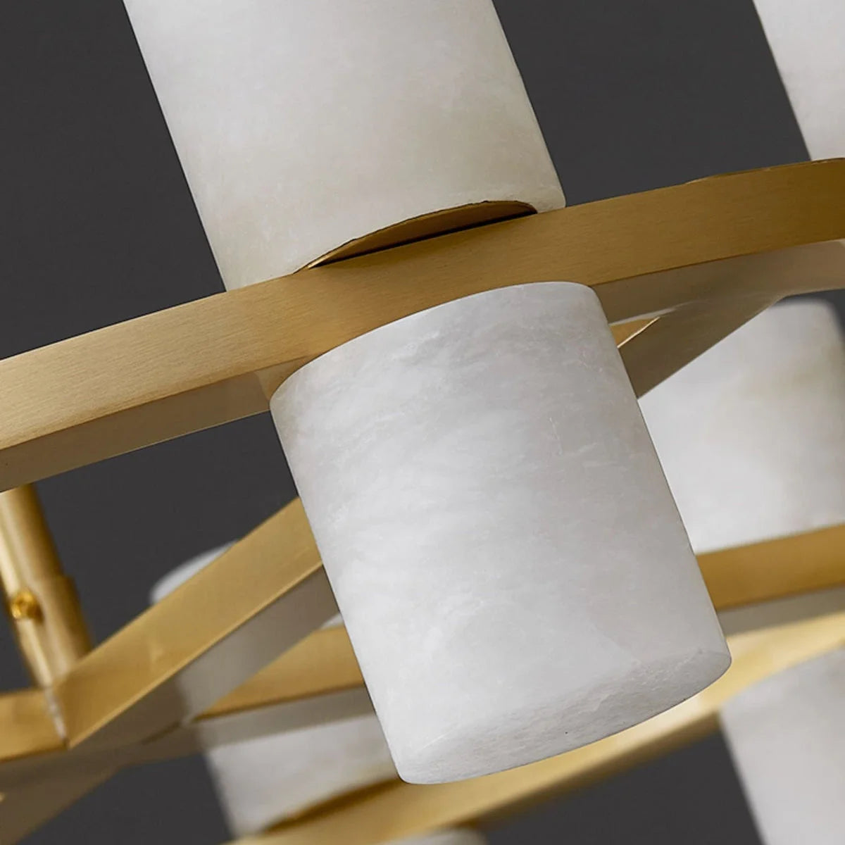 Alabaster Cylinder Chandelier | 2-tier Brass Frame Pendant | 12-light Fixture for Dining Room Foyer or Gallery