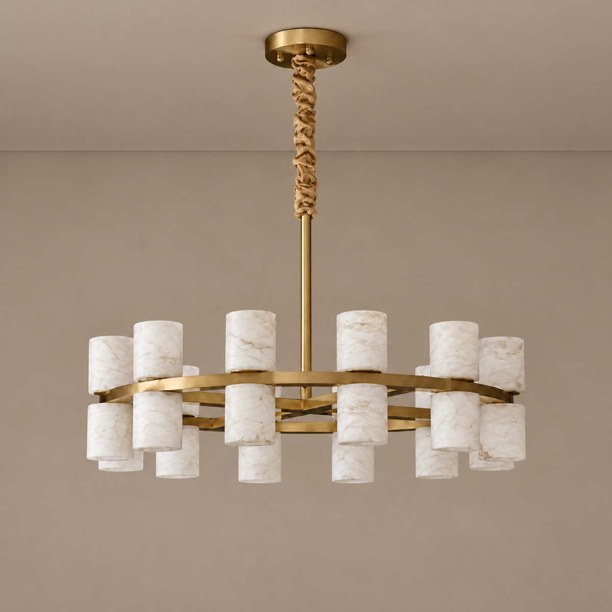Alabaster Chandelier - Stone Cylinders Brass Ring | Casalola Lights Luxury Lamps for Interior Designers