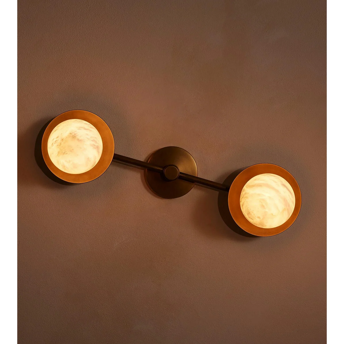 Double Alabaster Globe & Copper Wall Sconce | Twin Stone-globe Modern Minimalist Bath Bedroom Casalolalights Luxury