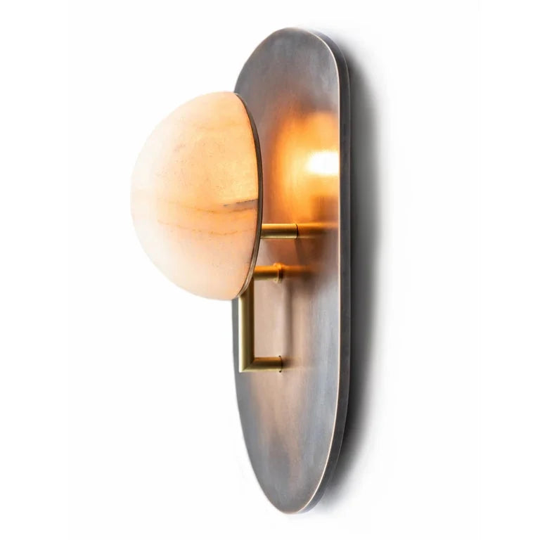 Genuine Alabaster Globe Wall Sconce Brass Shield | Bedroom Light Hallway 2700k Built in Casalola Lights Luxury Lamps