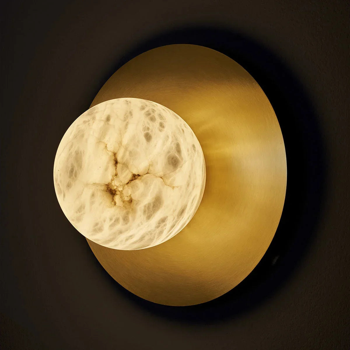Alabaster Globe & Copper Disc Wall Sconce | Halo Stone-sphere Modern Minimalist Bedroom Hallway Casalolalights Luxury