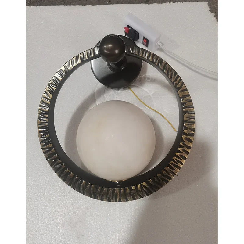Genuine Alabaster Globe & Forged Iron Wall Sconce | Bedside Pair Stairwell Light Hallway 2700k Casalola Lights Luxury
