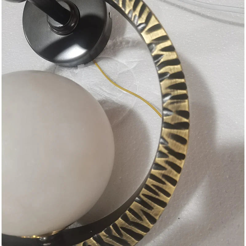 Genuine Alabaster Globe & Forged Iron Wall Sconce | Bedside Pair Stairwell Light Hallway 2700k Casalola Lights Luxury