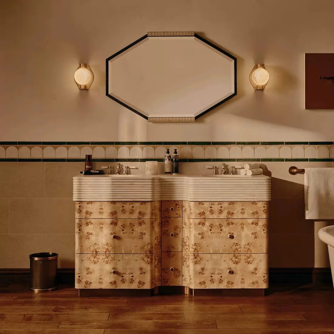 Alabaster Globe Wall Sconce – Sculpted Brass & Spanish Marble