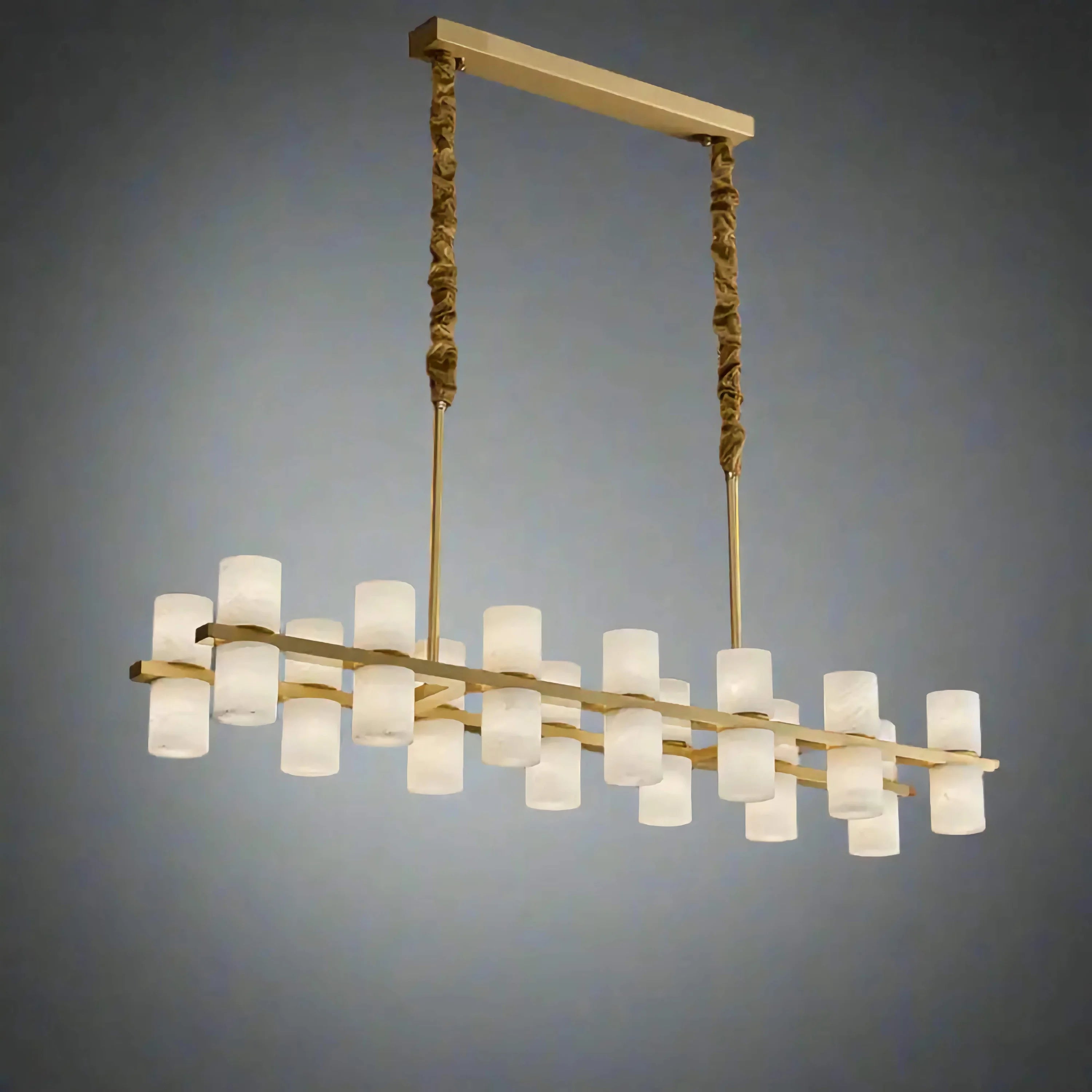 Alabaster Linear Chandelier | Brushed Brass Island Light | 24 Fixture for Dining Table or Kitchen Peninsula