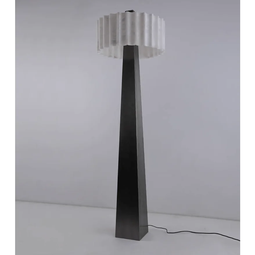 Luxury Floor Lamp for Living Room Marble Lampshade & Black Iron Base