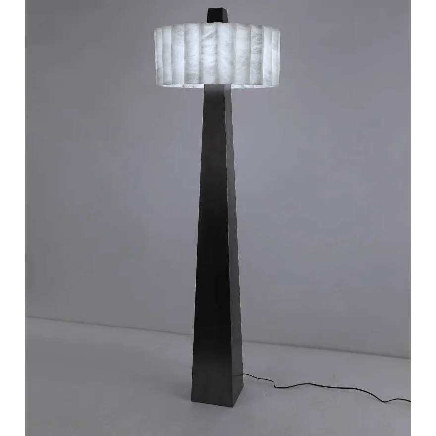 Luxury Floor Lamp for Living Room Marble Lampshade & Black Iron Base
