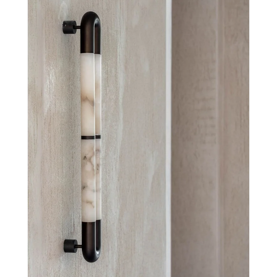 Alabaster Tube Wall Sconce – Black Stainless Steel for Bathroom & Hallway