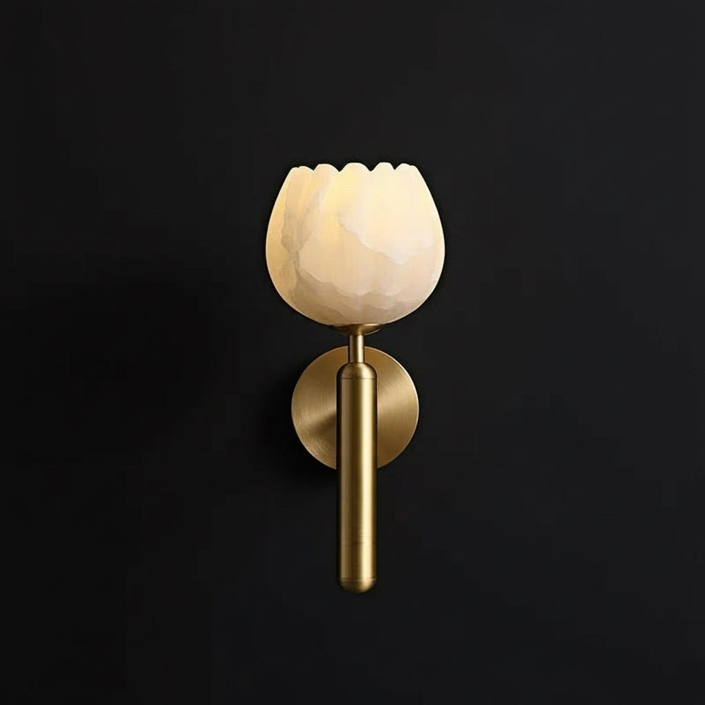 Alabaster Tulip Wall Sconce in Copper – Japandi Bedroom & Living Room Light