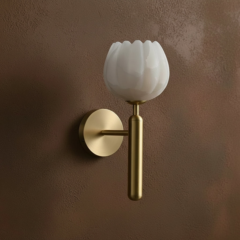 Alabaster Tulip Wall Sconce in Copper – Japandi Bedroom & Living Room Light
