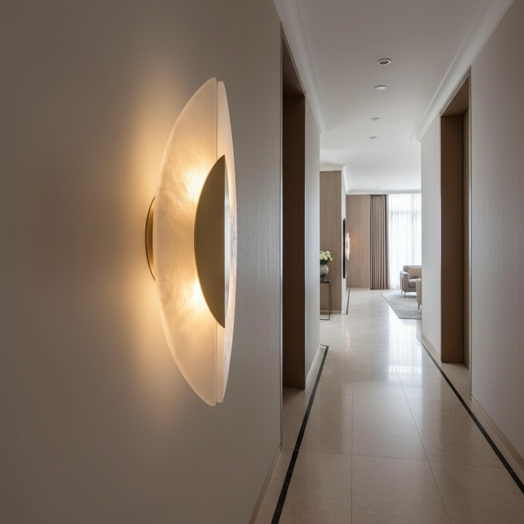 Alabaster Wing Wall Sconce | Carved Stone & Brushed Brass 40cm Organic Modern Living Bedroom Casalolalights Luxury