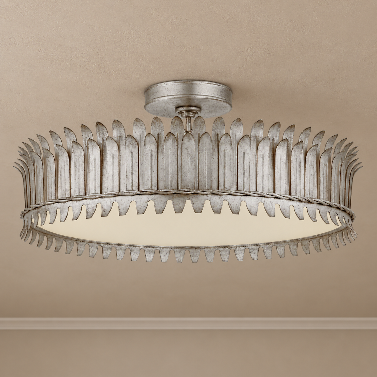 Brass Leaf Semi Flush Mount for Low Ceiling Antique Gold or Silver | Art Deco Dimmable Option Casalola Lights Luxury