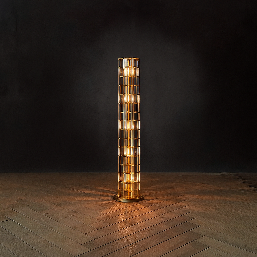 Amber K9 Crystal Rod Floor Lamp | Gold Copper-column Art Deco Modern Living Room Casalolalights Luxury Lamps