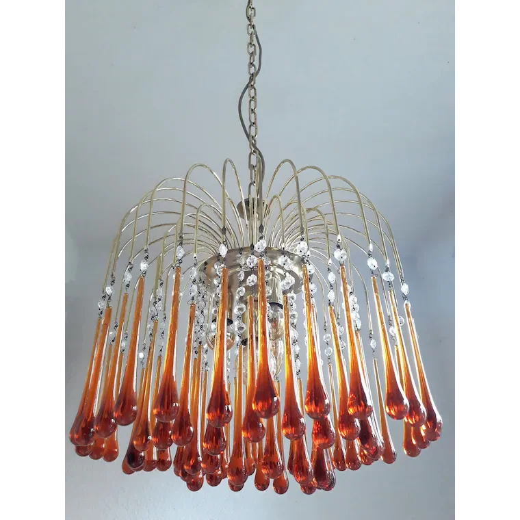 Amber Glass Chandelier 60-80cm | Murano-style Teardrop & Crystal Gold Light Dining Room Foyer Casalolalights Luxury