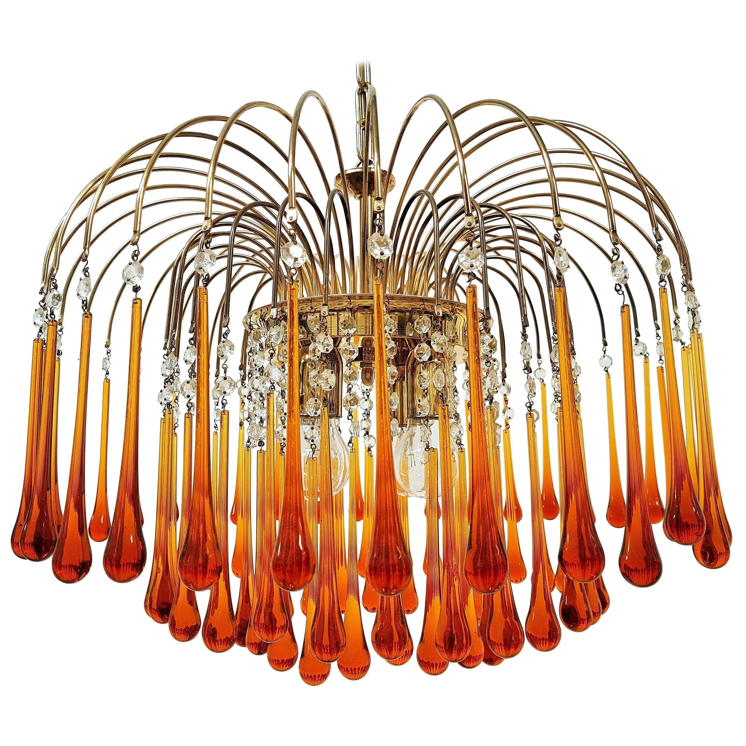 Amber Glass Chandelier 60-80cm | Murano-style Teardrop & Crystal Gold Light Dining Room Foyer Casalolalights Luxury