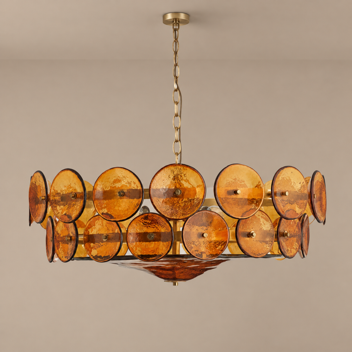 Glass Chandelier - Amber Discs 2 Tiers | Casalola Lights Luxury Lamps for Interior Designers