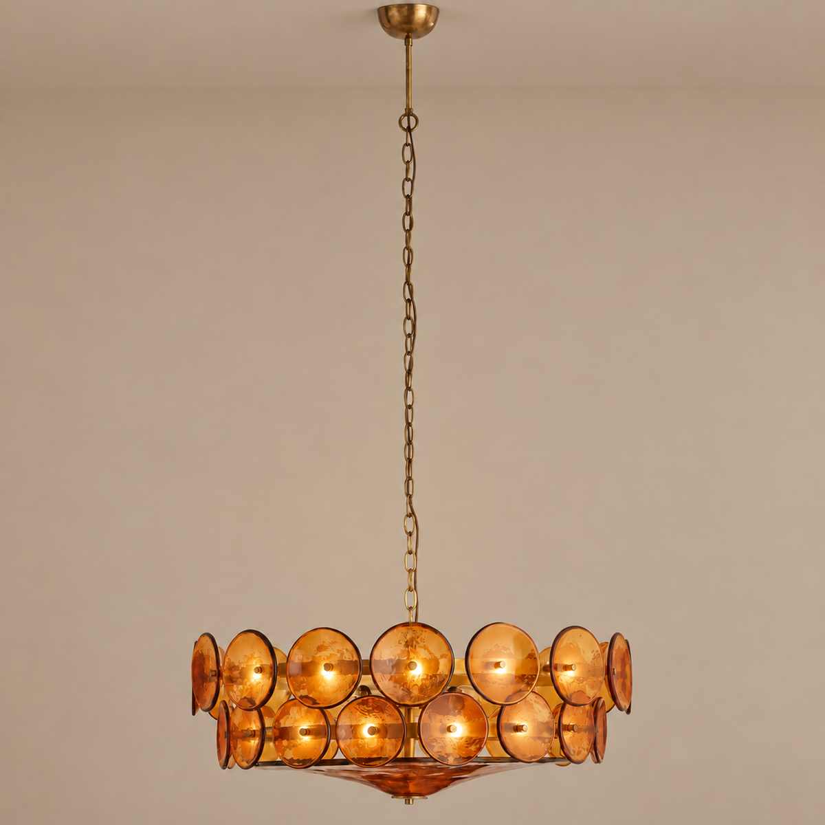 Glass Chandelier - Amber Discs 2 Tiers | Casalola Lights Luxury Lamps for Interior Designers