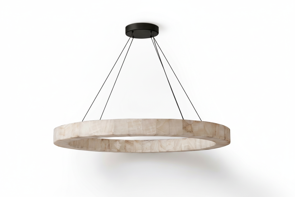 Round alabaster ring chandelier full view