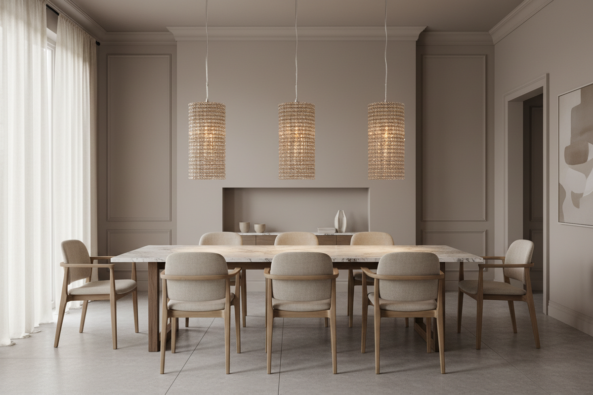 K9 Crystal Column Pendant Amber | Honey Toned Shimmer Short or Tall for a Stairwell Island Casalola Lights Luxury Lamps