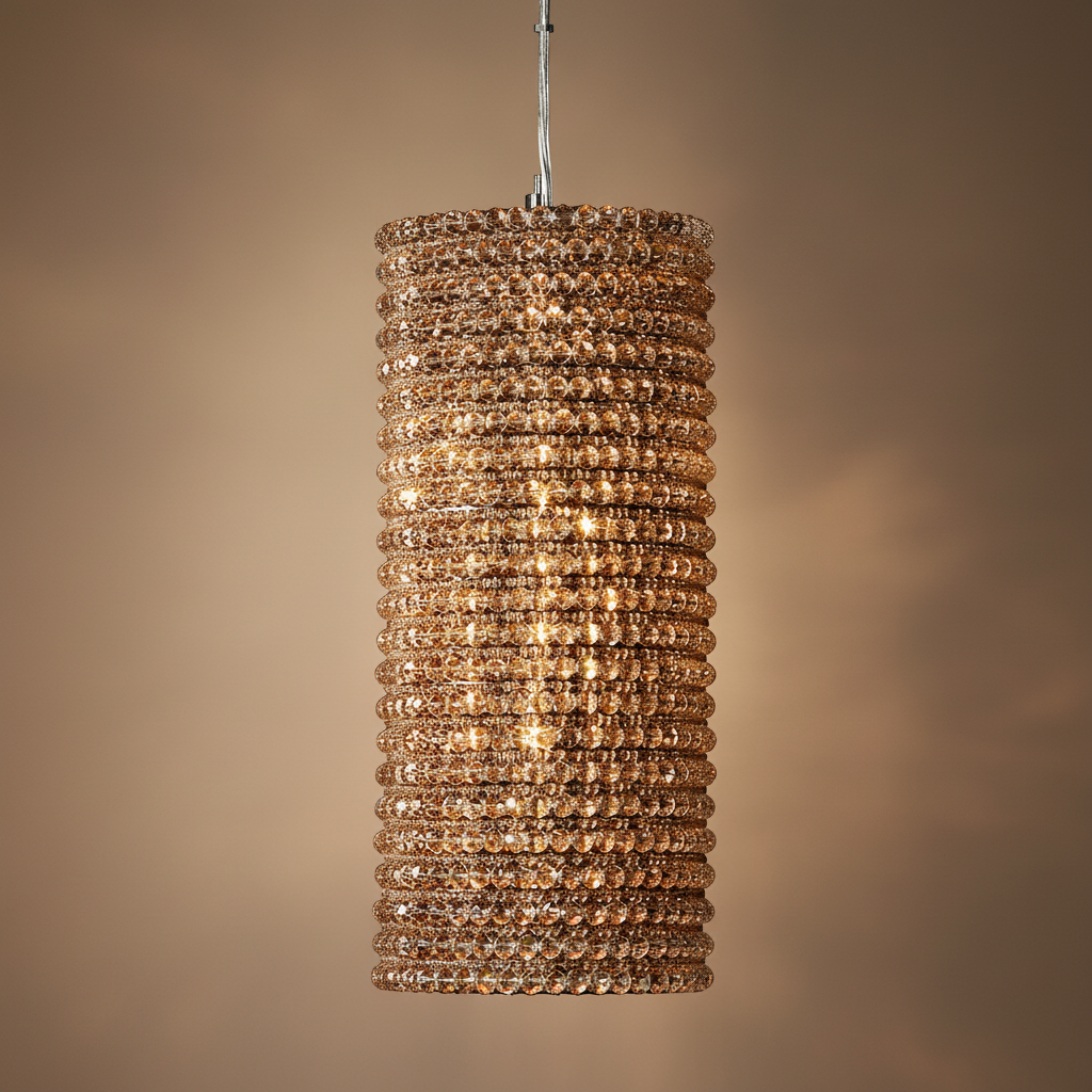 K9 Crystal Column Pendant Amber | Honey Toned Shimmer Short or Tall for a Stairwell Island Casalola Lights Luxury Lamps