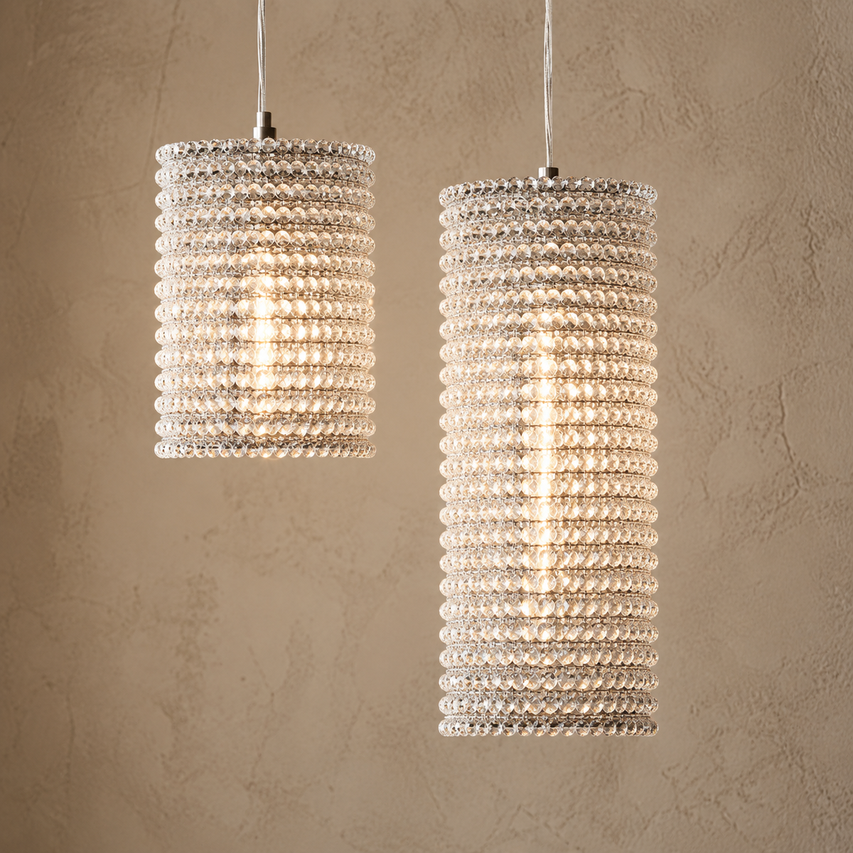 K9 Crystal Column Pendant Clear | Bright Silvery Sparkle Short or Tall for a Stairwell Island Casalola Lights Luxury