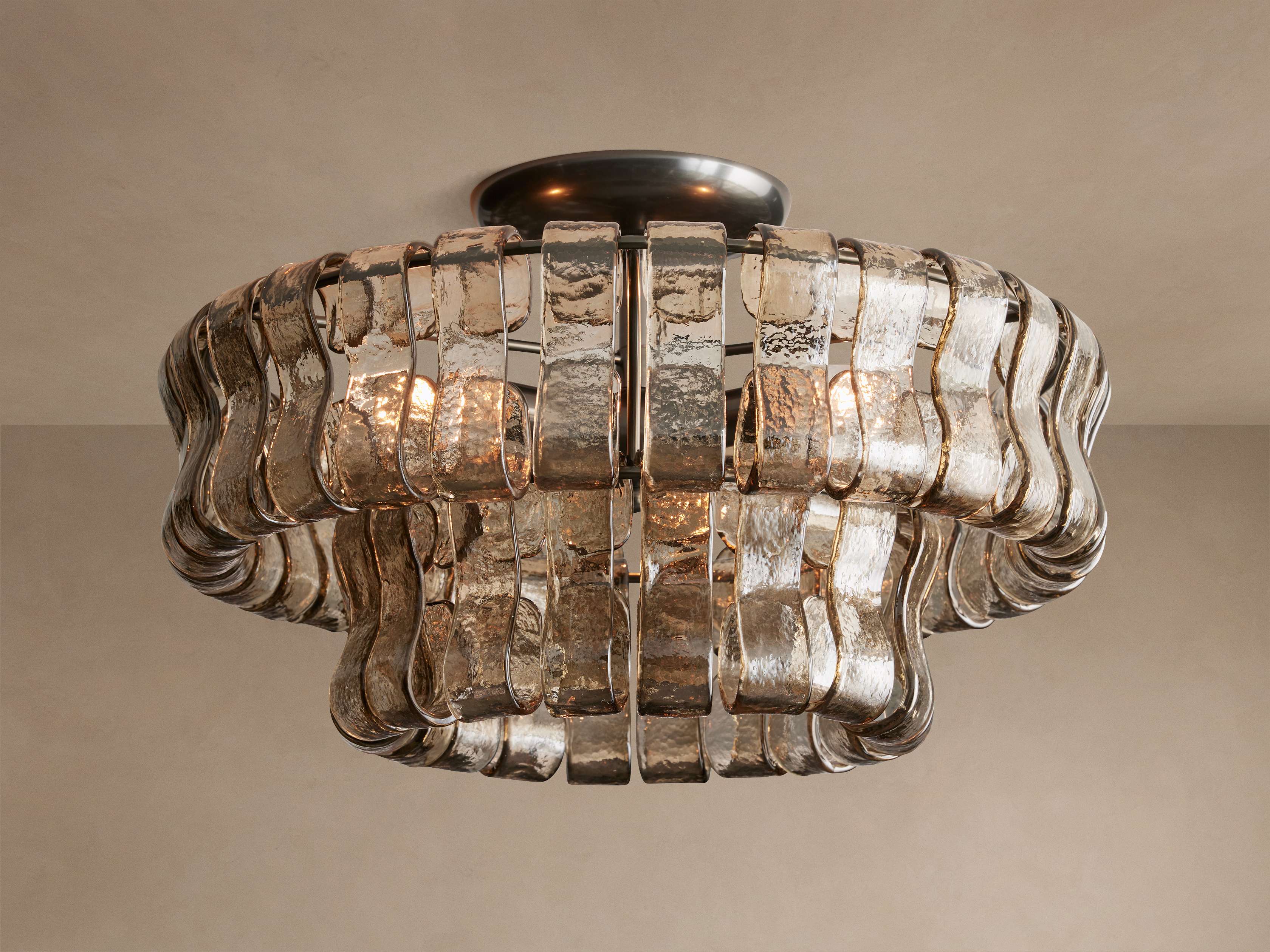 Curved Textured Glass Panel Pendant Chandelier in Brass or Bronze Dining Room Entryway Ceiling Light Casalolalights