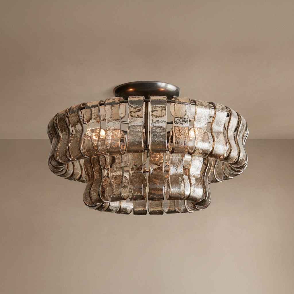 Curved Textured Glass Panel Pendant Chandelier in Brass or Bronze Dining Room Entryway Ceiling Light Casalolalights