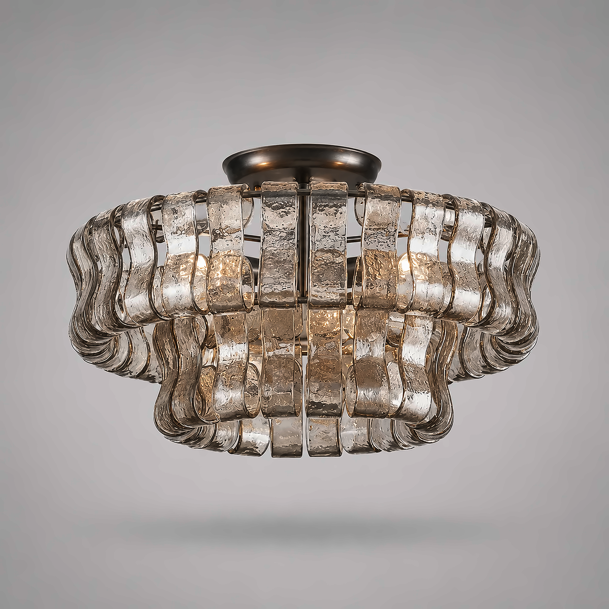 Curved Glass Panel Semi-flush Chandelier for Low Ceilings | Brass Art Deco Dining & Entryway Casalolalights Luxury