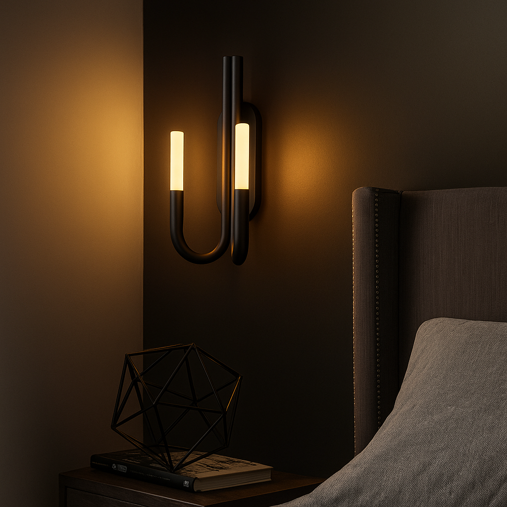 Double Tube Brass Wall Sconce with Frosted Glass – Modern U-shape Light for Bedroom Hallway or Bathroom Casalolalights