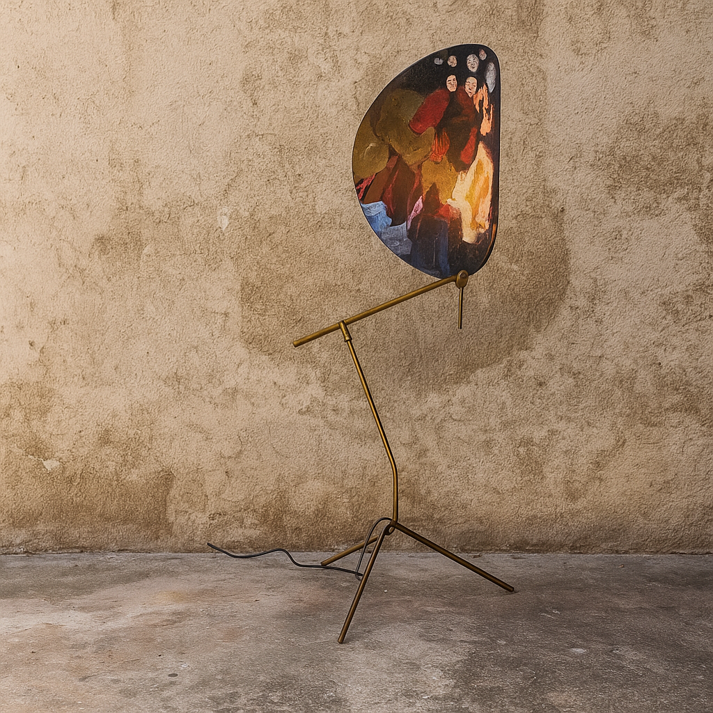 Blue Botanical Glass Floor Lamp Brass Tone | 155cm Art Deco Screen Patterned Ambient Light 2700k Casalola Lights Luxury
