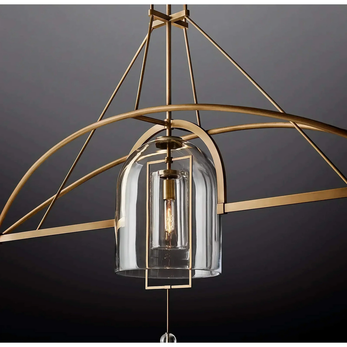 Brass or Black Steel & Glass Chandelier | Art Deco Domes 80cm to 140cm Dining Foyer Casalolalights Luxury Lamps