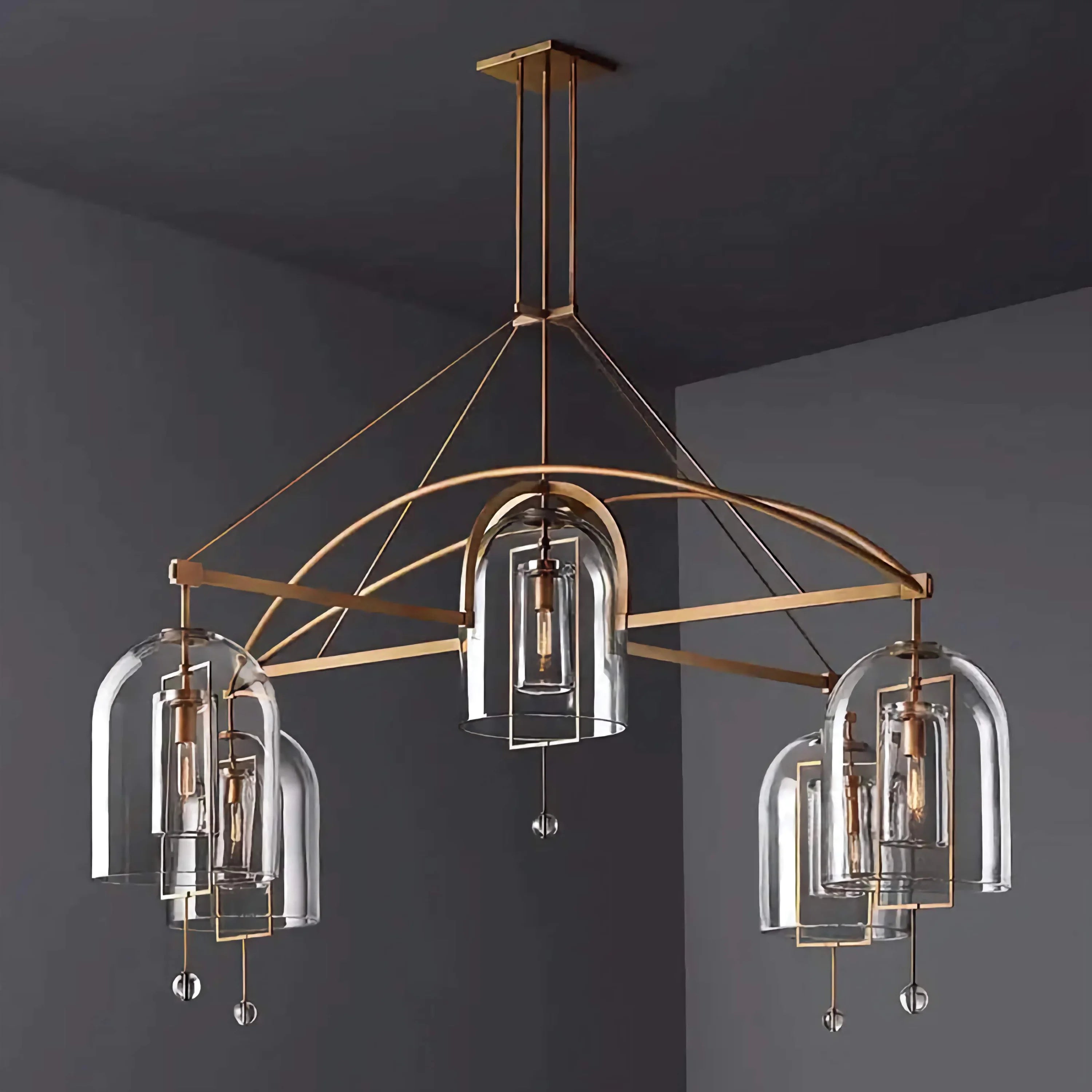 Art Deco Glass and Copper Chandelier for Living Room | Gold & Black Finish | Casalola Lights