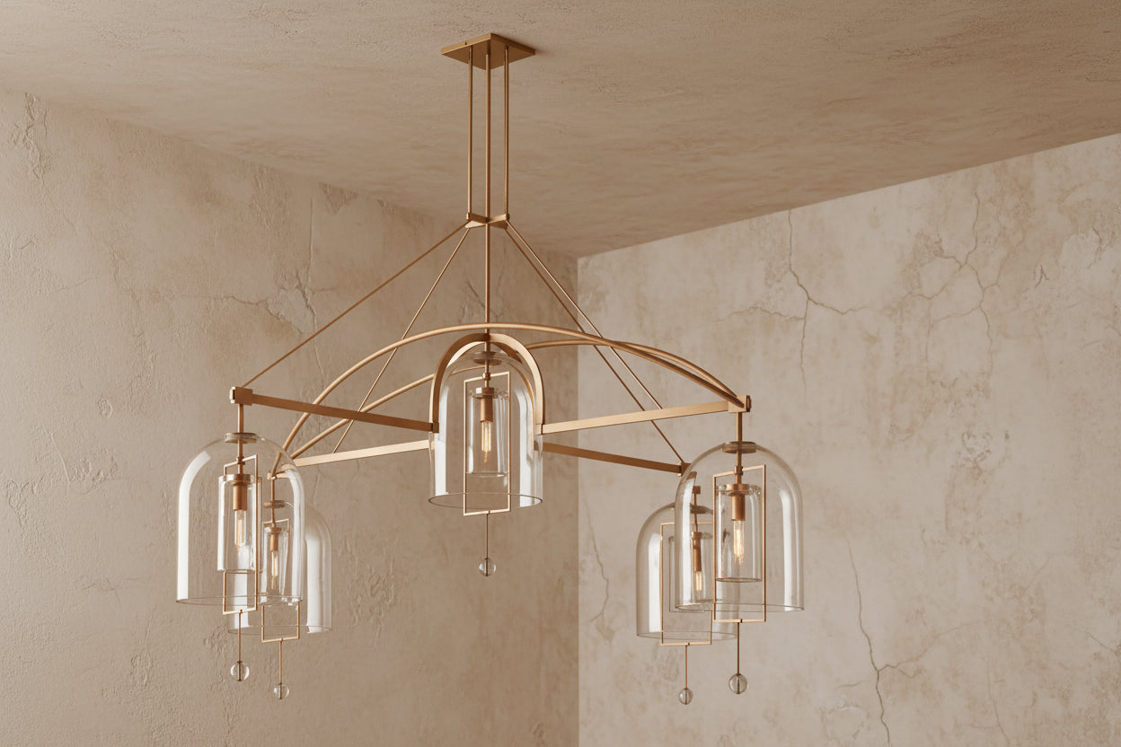 Art Deco Glass and Copper Chandelier for Living Room | Gold & Black Finish | Casalola Lights