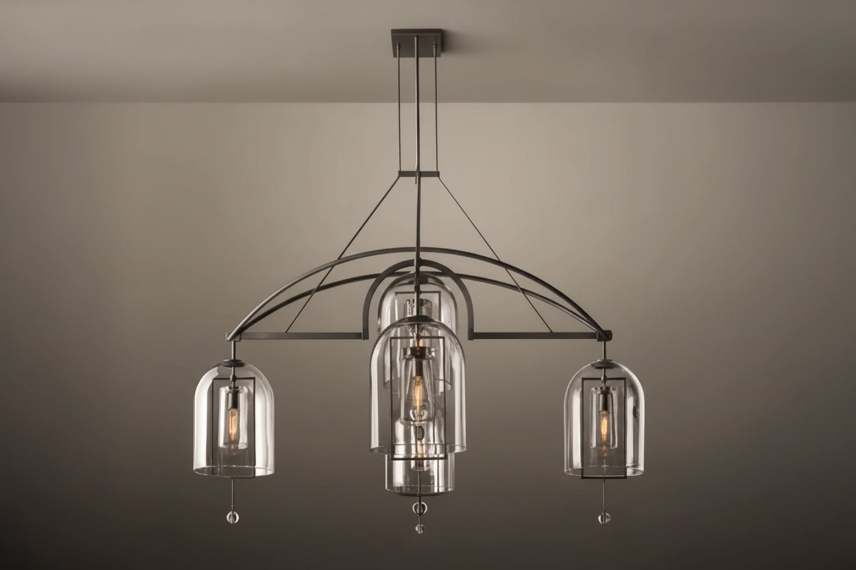 Art Deco Glass and Copper Chandelier for Living Room | Gold & Black Finish | Casalola Lights