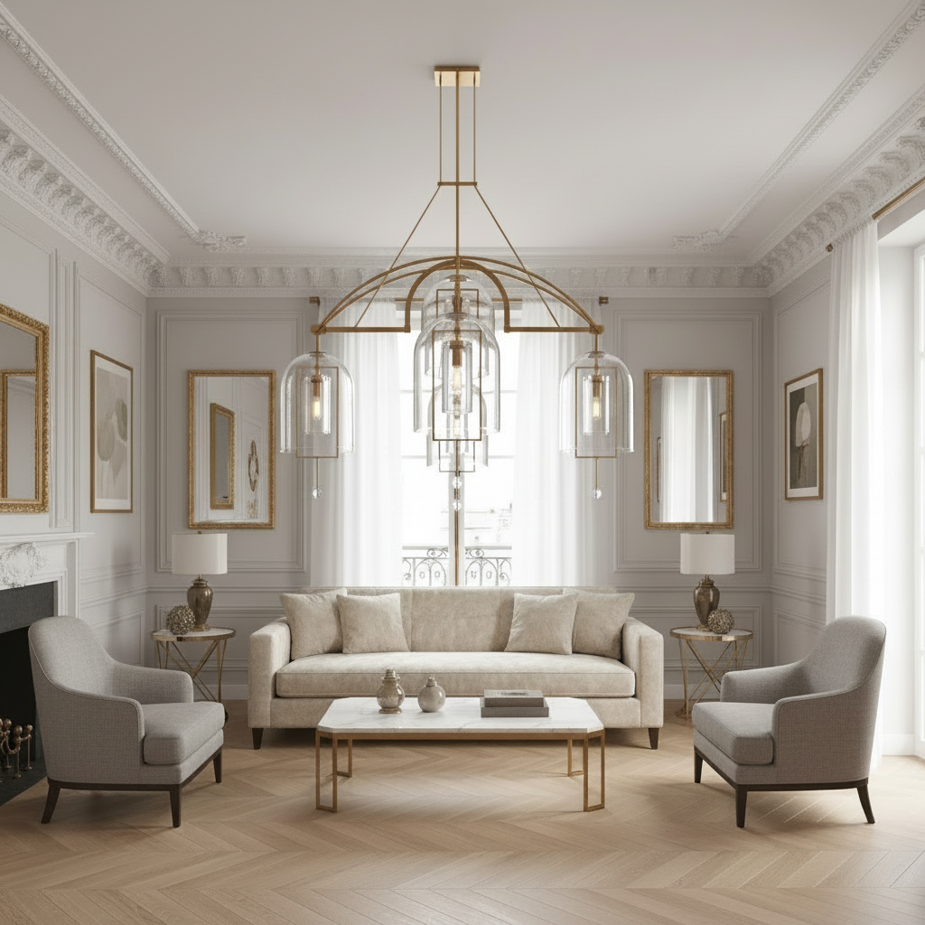 Candeeiro de Teto Art Déco em Vidro e Cobre com 5 Lâmpadas | Clzzztya